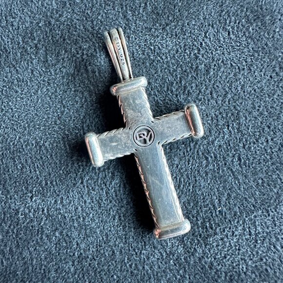 David Yurman Chevron Cross Pendant in Sterling Silver & Black Diamonds - Picture 7 of 12